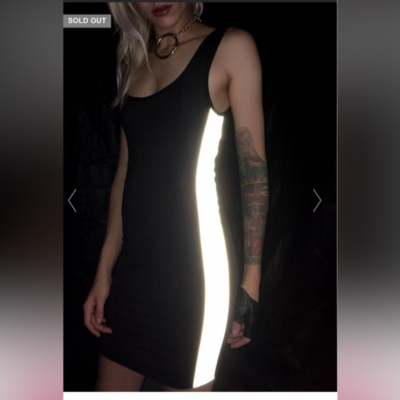 Nwot Dollskill black bodycon mini dress w/ reflective detail - Picture 3 of 7